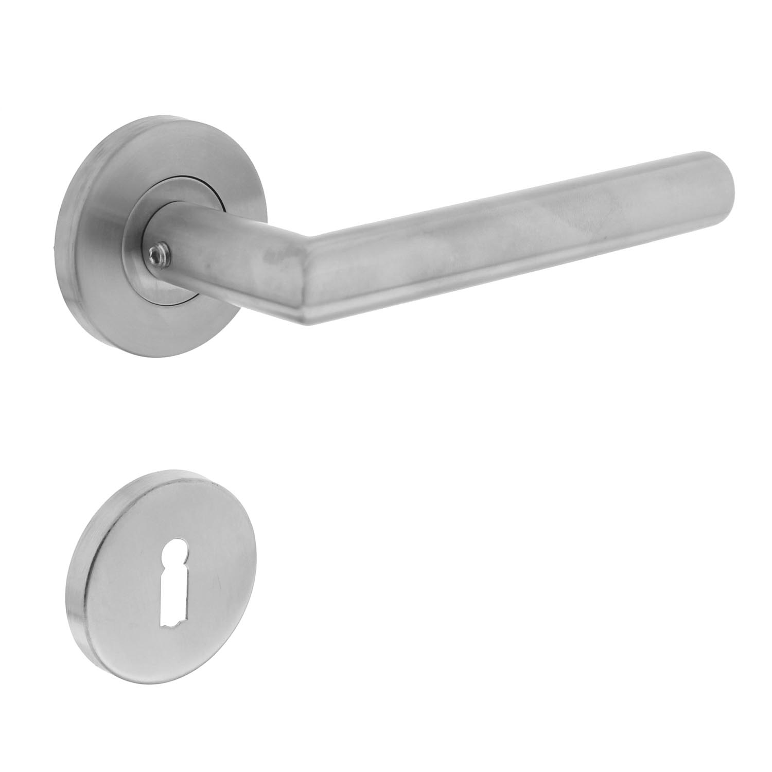 Intersteel deurbeslag - Deurkruk Hoek 90°op rozet met sleutelgat plaatjes neutraal RVS (0035.101203)